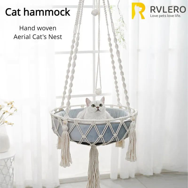 Nueva hamaca para mascotas Columpio para gatos Tejido a mano con cuerda de algodón