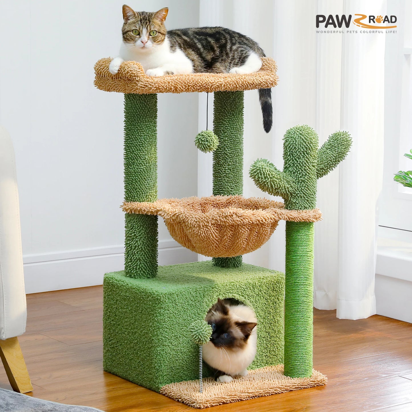 Árbol para gatos Cactus Cat Tower para gatos de interior con gran condominio para gatos