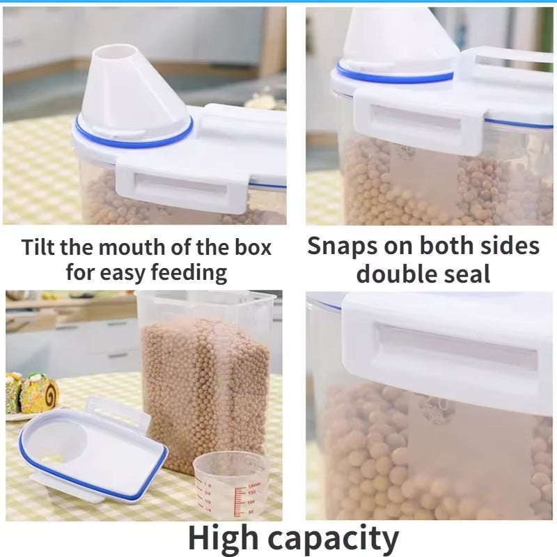 Cubo de plástico para almacenar comida para perros y gatos de 1,5 kg/2 kg con recipiente medidor