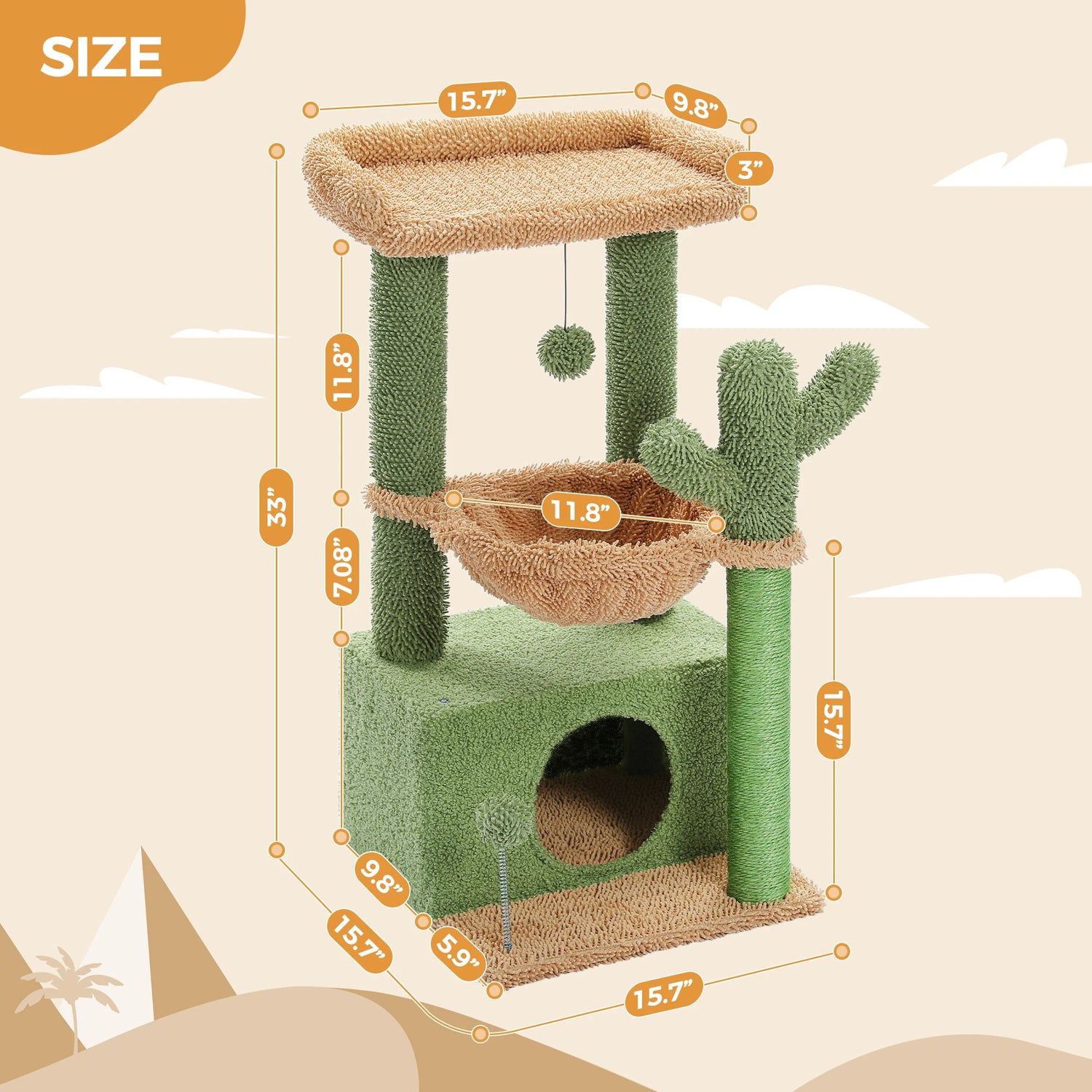 Árbol para gatos Cactus Cat Tower para gatos de interior con gran condominio para gatos