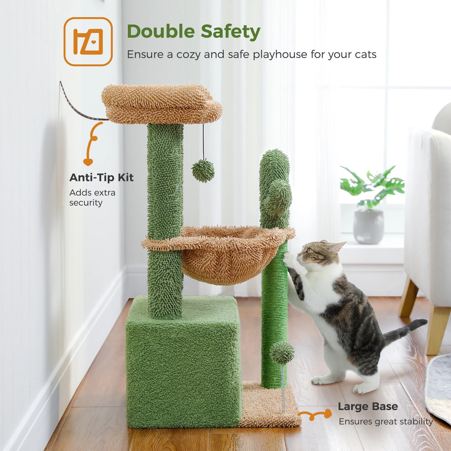Árbol para gatos Cactus Cat Tower para gatos de interior con gran condominio para gatos