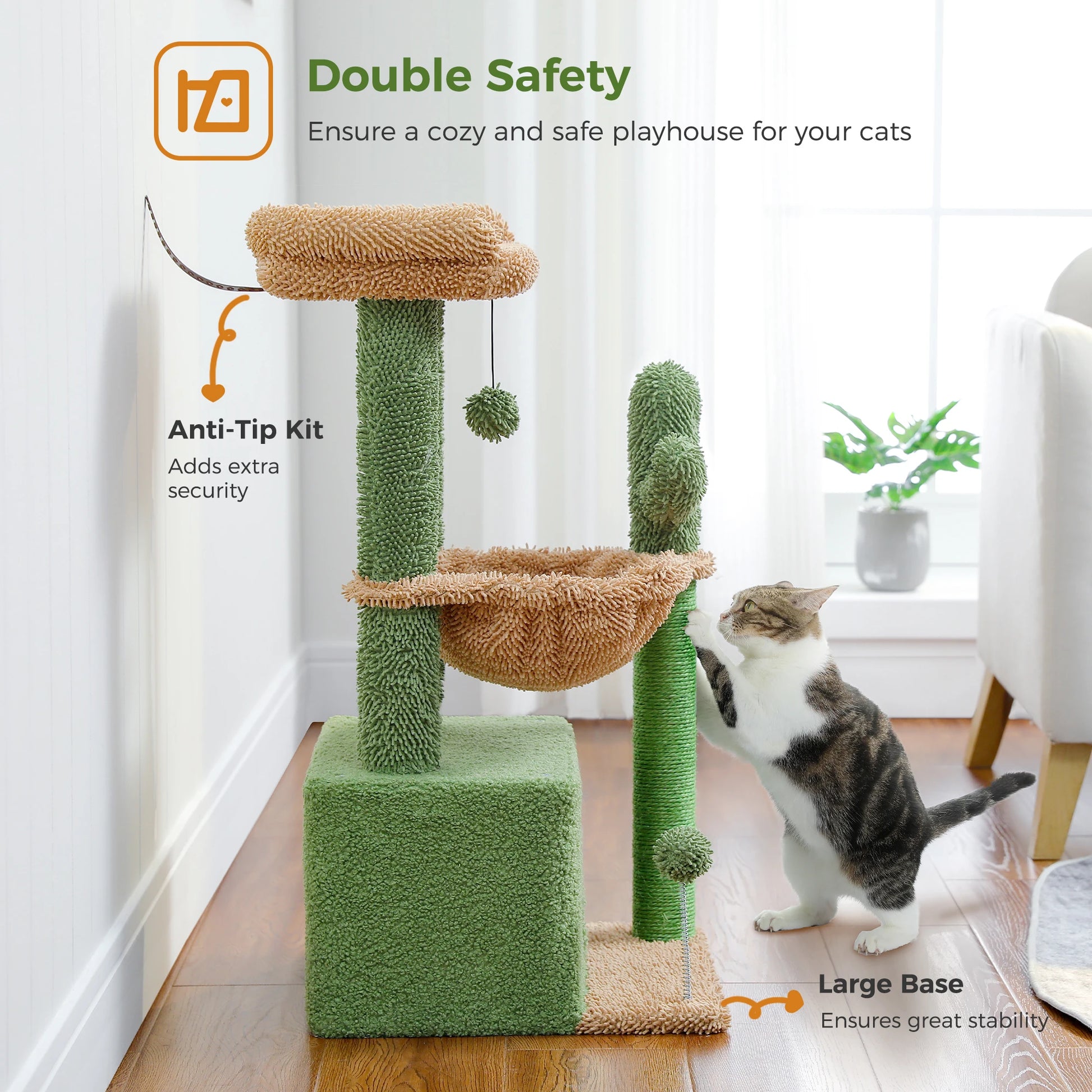Árbol para gatos Cactus Cat Tower para gatos de interior con gran condominio para gatos
