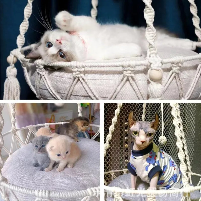 Nueva hamaca para mascotas Columpio para gatos Tejido a mano con cuerda de algodón